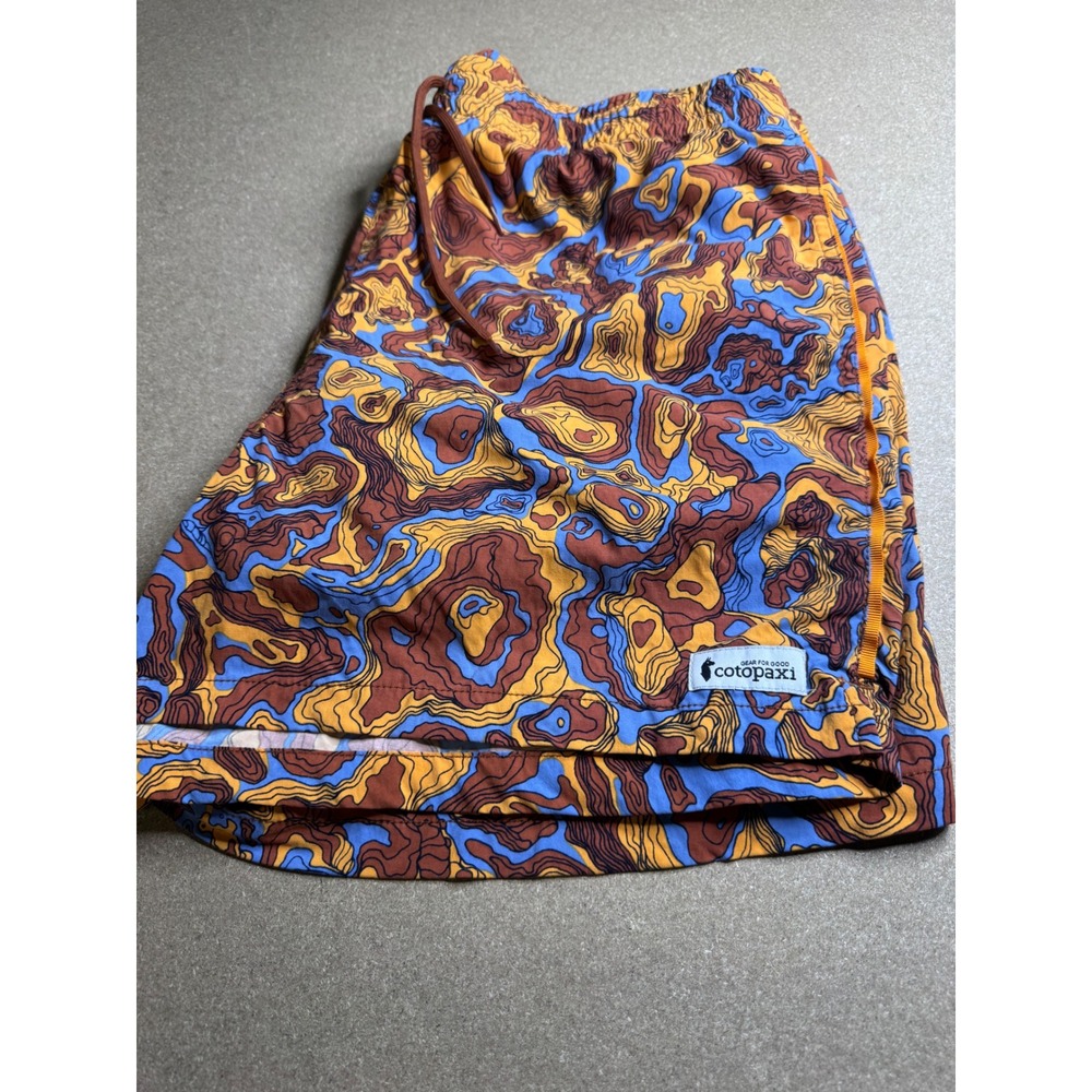 Cotopaxi Mens XL Topo Print Board Shorts Swim Trunks Brown Blue Orange